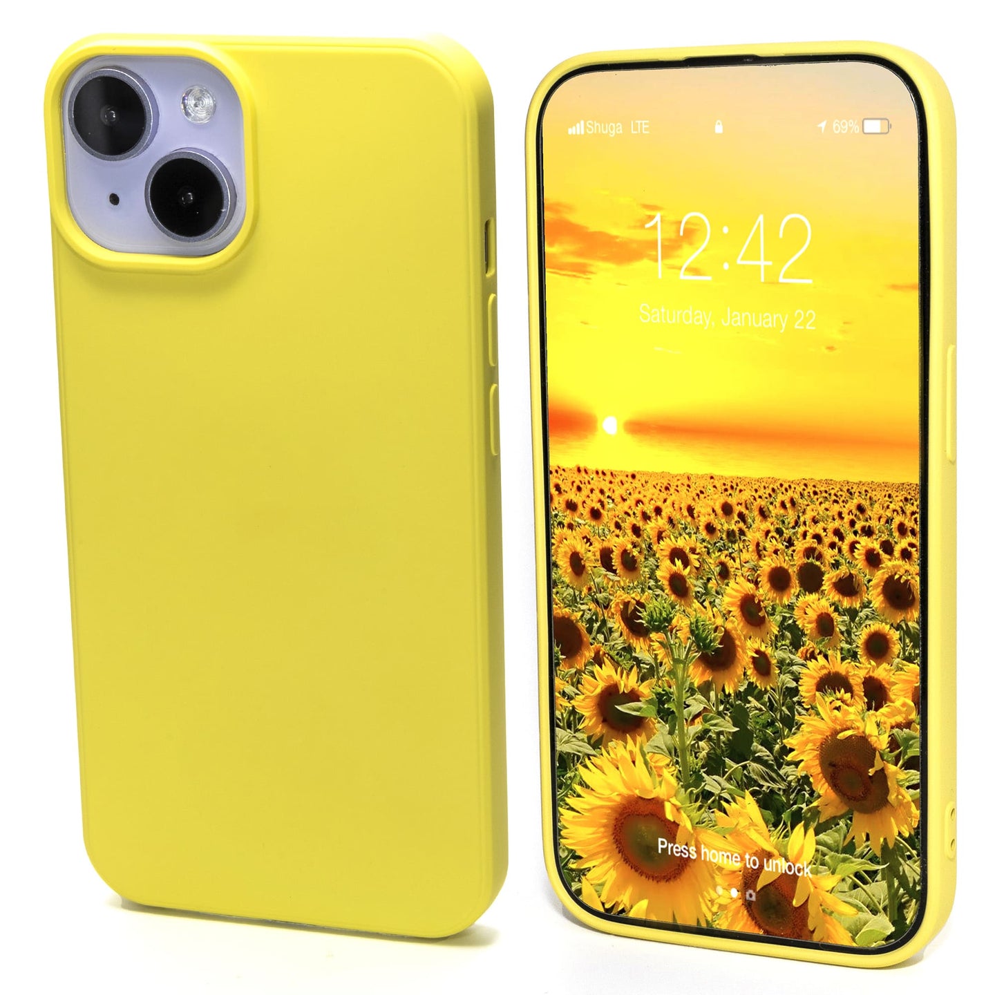 Yellow Lemon - Solid - Silicone Case for - iphone 12, 12 pro max, 13, 13 pro, 14, 14 pro, 15, 15 pro - Soft Microfiber Lining Scratch Resistant