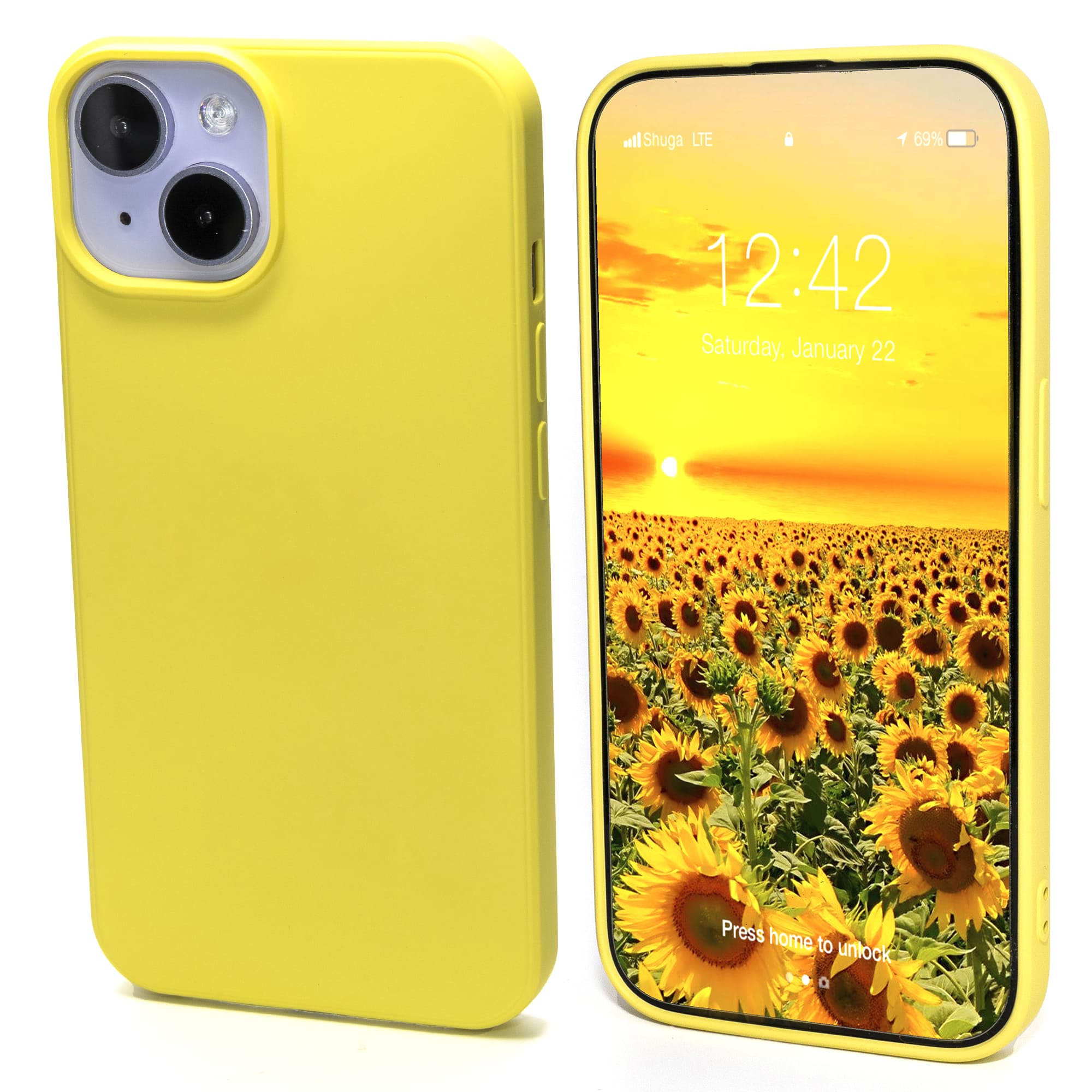 Yellow Lemon - Solid - Silicone Case for - iphone 12, 12 pro max, 13, 13 pro, 14, 14 pro, 15, 15 pro - Soft Microfiber Lining Scratch Resistant