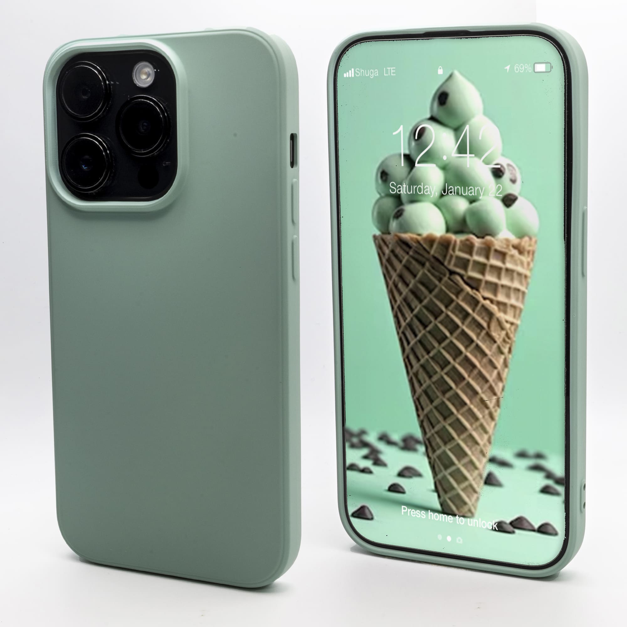 Mint - Solid - Silicone Case for - iphone 12, 12 pro max, 13, 13 pro, 14, 14 pro, 15, 15 pro - Soft Microfiber Lining Scratch Resistant