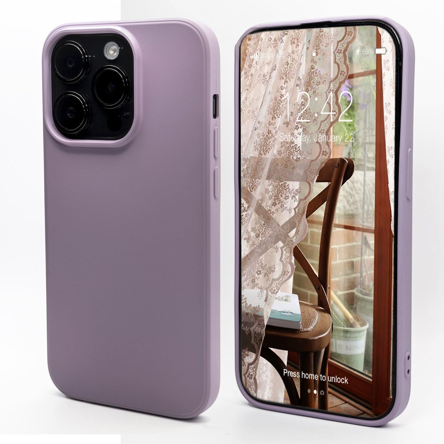 Grass Purple - Solid - Silicone Case for - iphone 12, 12 pro max, 13, 13 pro, 14, 14 pro, 15, 15 pro - Soft Microfiber Lining Scratch Resistant