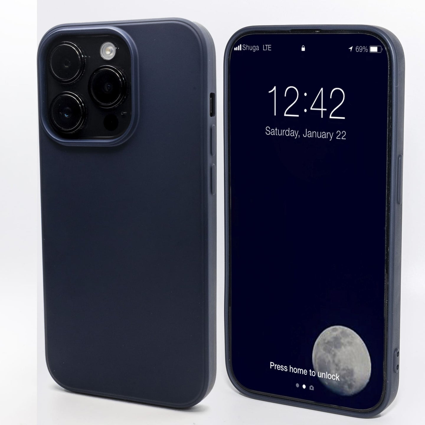 Dark Blue - Solid - Silicone Case for - iphone 12, 12 pro max, 13, 13 pro, 14, 14 pro, 15, 15 pro - Soft Microfiber Lining Scratch Resistant