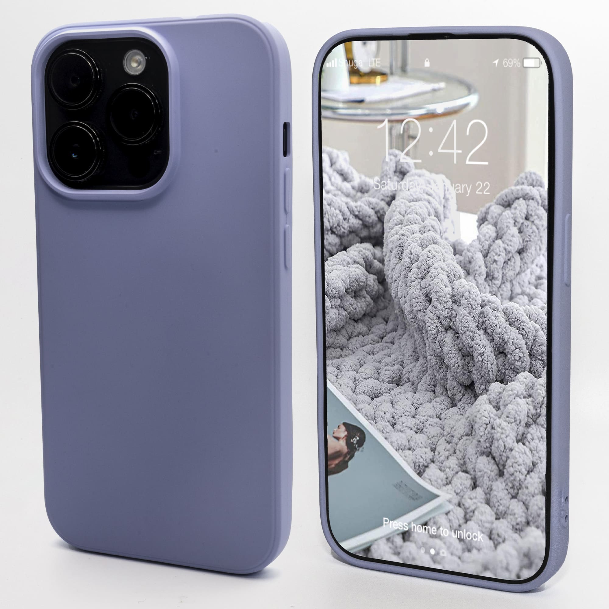 Lilac Purple - Solid - Silicone Case for - iphone 12, 12 pro max, 13, 13 pro, 14, 14 pro, 15, 15 pro - Soft Microfiber Lining Scratch Resistant