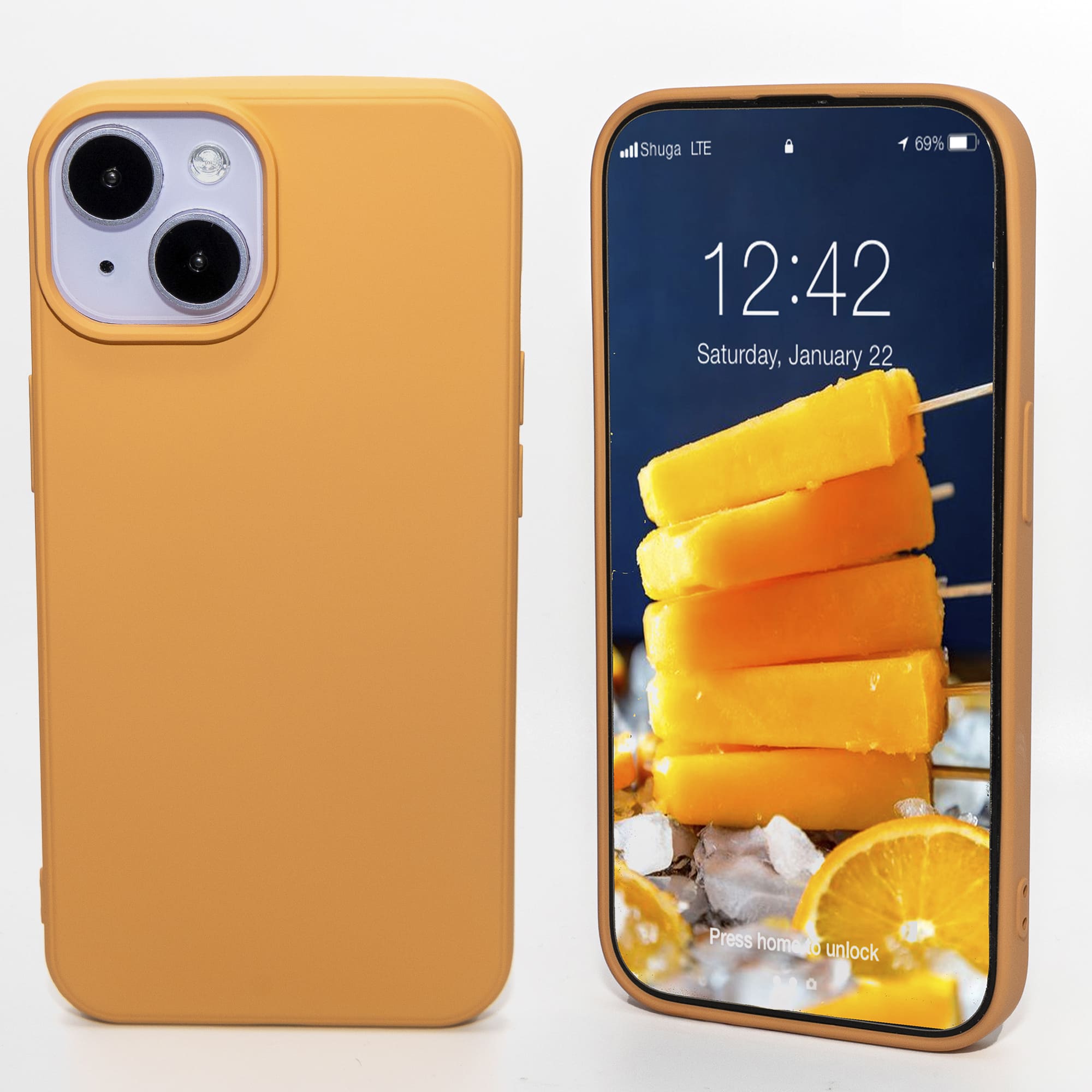 Orange - Solid - Silicone Case for - iphone 12, 12 pro max, 13, 13 pro, 14, 14 pro, 15, 15 pro - Soft Microfiber Lining Scratch Resistant