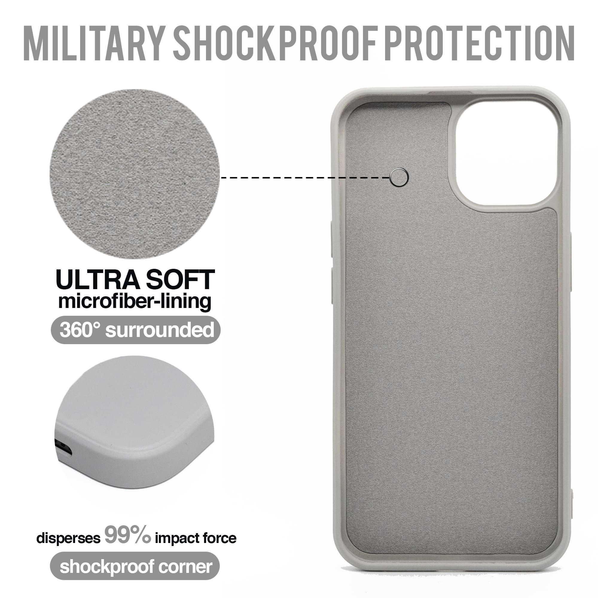 Cement Grey - Solid - Silicone Case for - iphone 12, 12 pro max, 13, 13 pro, 14, 14 pro, 15, 15 pro - Soft Microfiber Lining Scratch Resistant