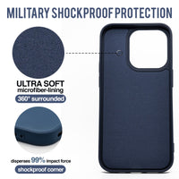 Navy Blue - Solid - Silicone Case for - iphone 12, 12 pro max, 13, 13 pro, 14, 14 pro, 15, 15 pro - Soft Microfiber Lining Scratch Resistant