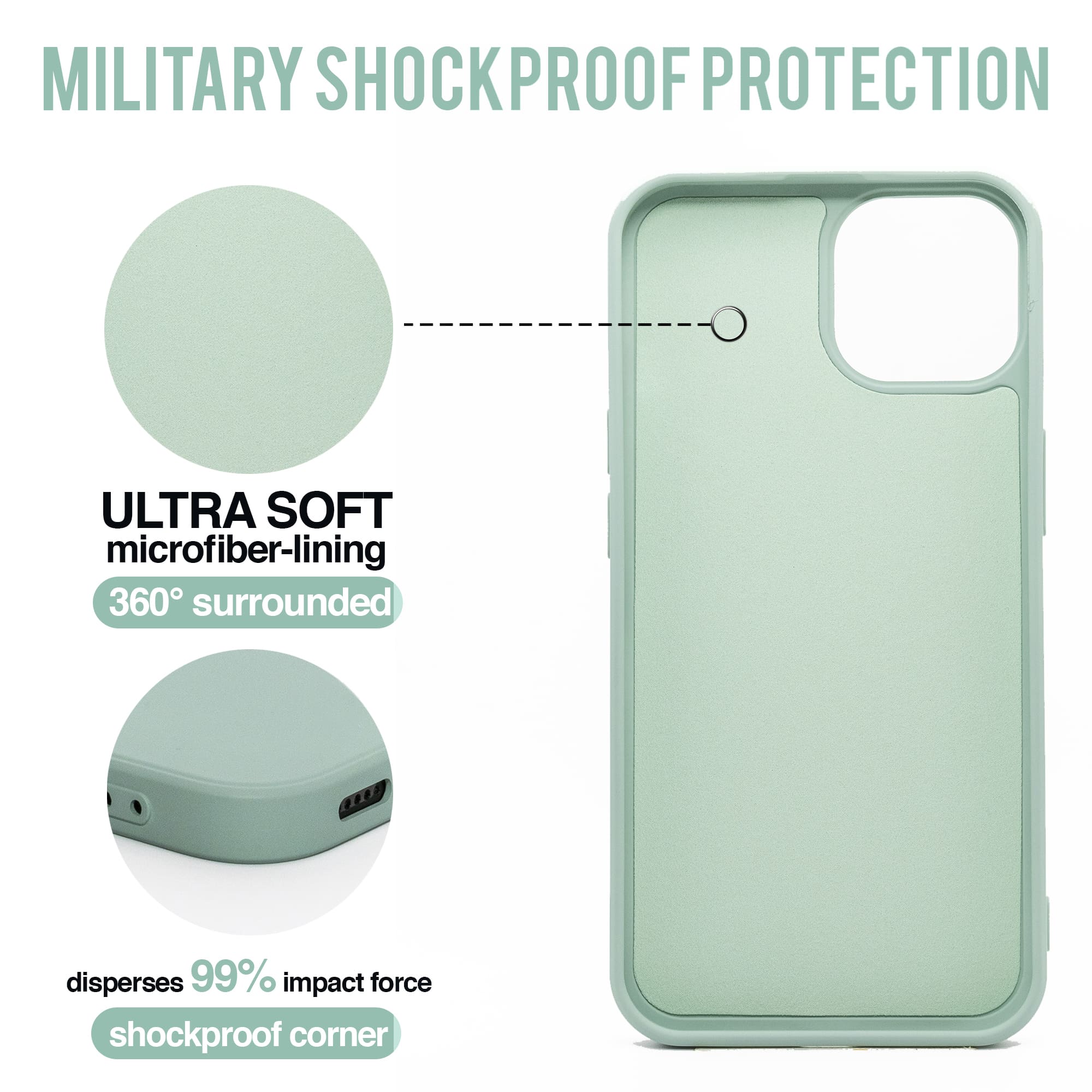 Mint - Solid - Silicone Case for - iphone 12, 12 pro max, 13, 13 pro, 14, 14 pro, 15, 15 pro - Soft Microfiber Lining Scratch Resistant