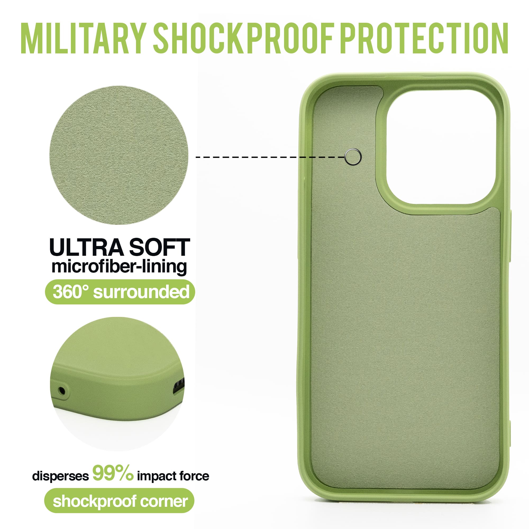 Matcha Green - Solid - Silicone Case for - iphone 12, 12 pro max, 13, 13 pro, 14, 14 pro, 15, 15 pro - Soft Microfiber Lining Scratch Resistant