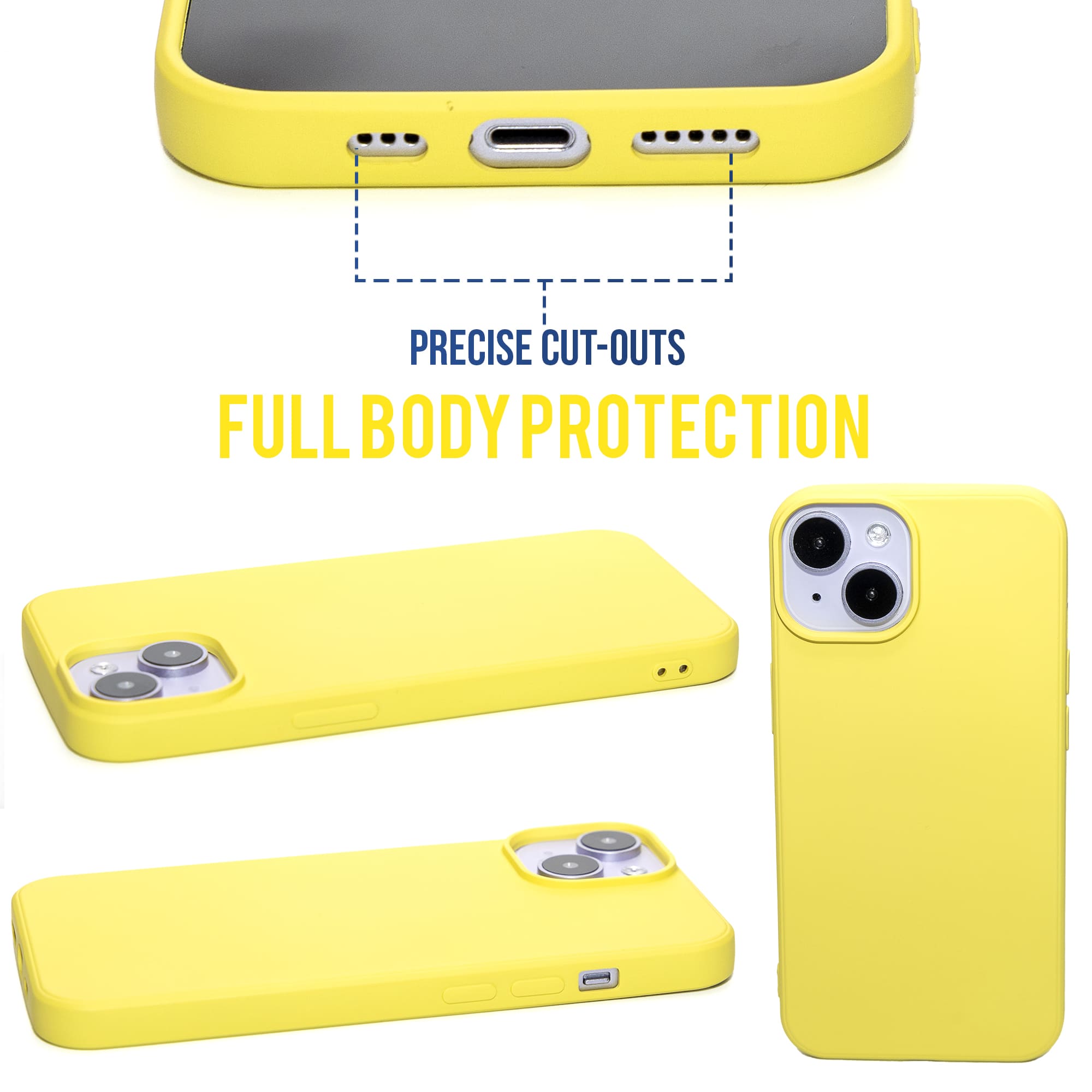 Yellow Lemon - Solid - Silicone Case for - iphone 12, 12 pro max, 13, 13 pro, 14, 14 pro, 15, 15 pro - Soft Microfiber Lining Scratch Resistant