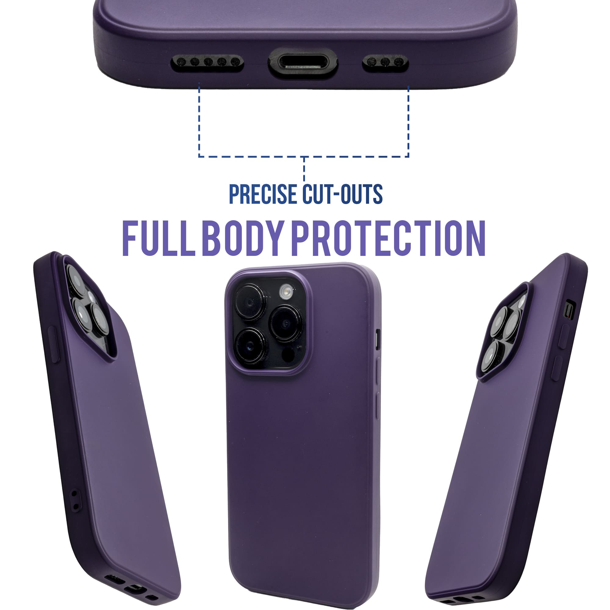 Dark Purple - Solid - Silicone Case for - iphone 12, 12 pro max, 13, 13 pro, 14, 14 pro, 15, 15 pro - Soft Microfiber Lining Scratch Resistant