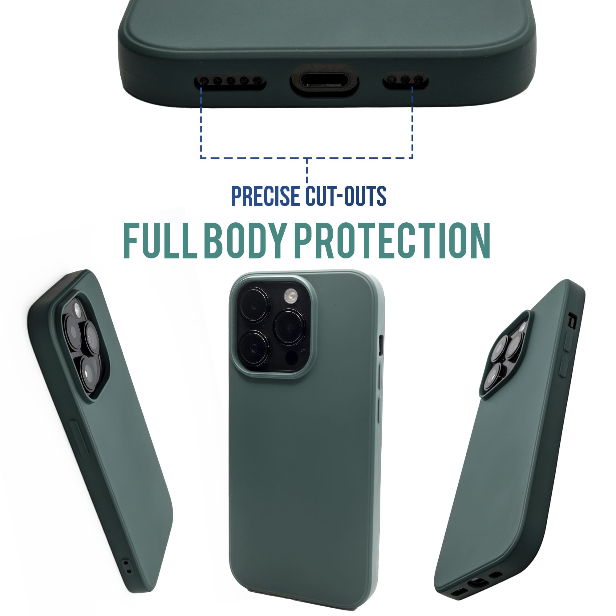 Dark Night Green - Solid - Silicone Case for - iphone 12, 12 pro max, 13, 13 pro, 14, 14 pro, 15, 15 pro - Soft Microfiber Lining Scratch Resistant