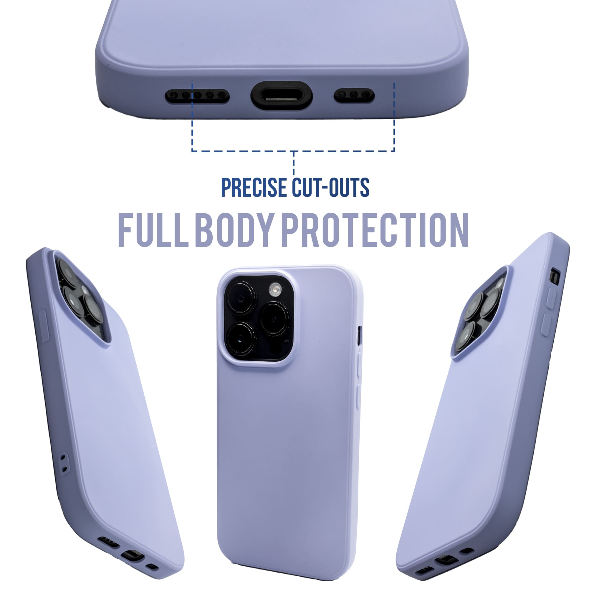 Lilac Purple - Solid - Silicone Case for - iphone 12, 12 pro max, 13, 13 pro, 14, 14 pro, 15, 15 pro - Soft Microfiber Lining Scratch Resistant