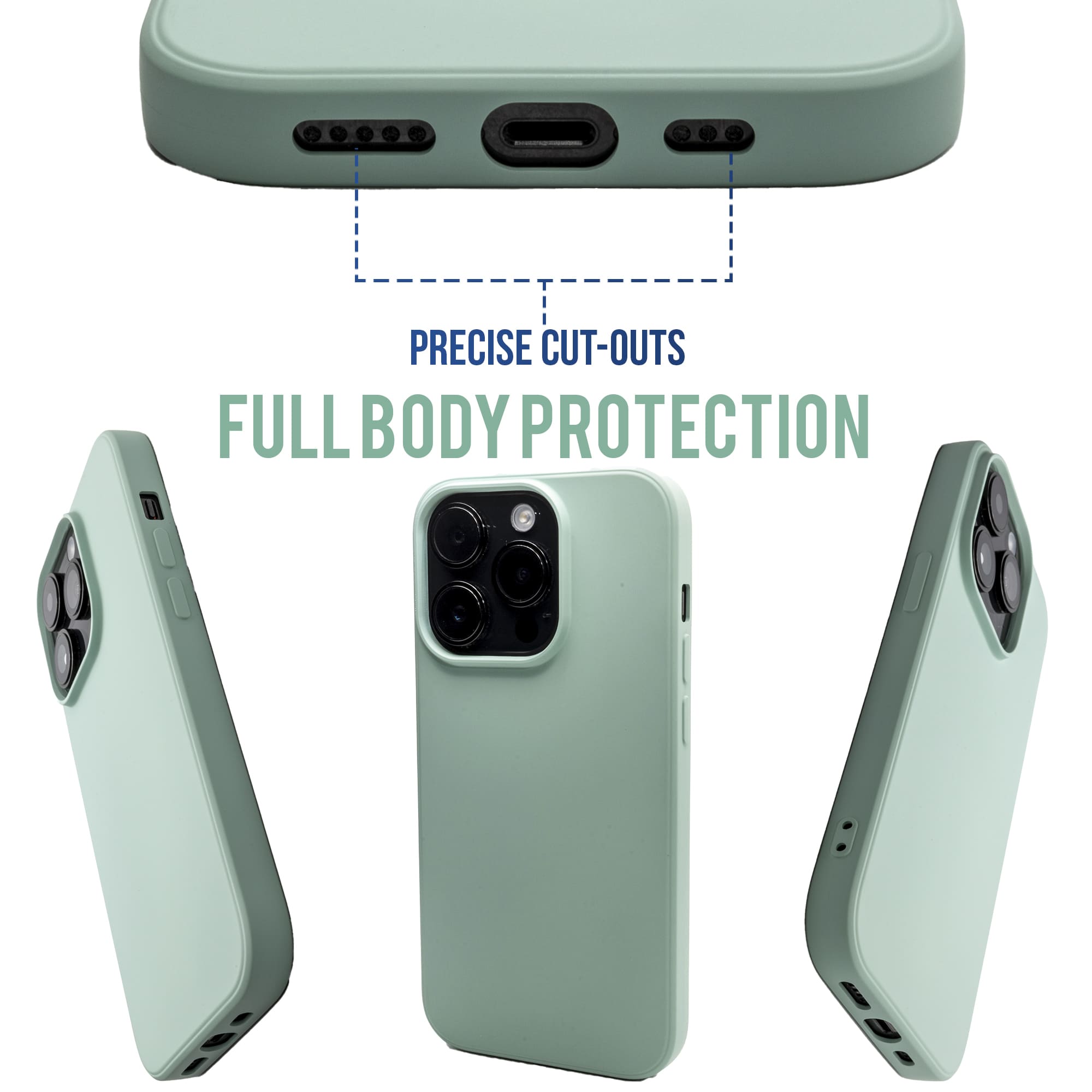 Mint - Solid - Silicone Case for - iphone 12, 12 pro max, 13, 13 pro, 14, 14 pro, 15, 15 pro - Soft Microfiber Lining Scratch Resistant