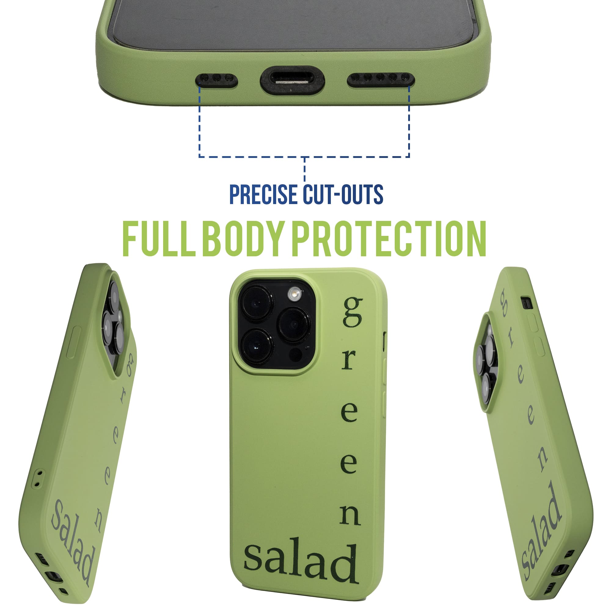 Green Salad - Print - Silicone Case for - iphone 12, 12 pro max, 13, 13 pro, 14, 14 pro, 15, 15 pro - Soft Microfiber Lining Scratch Resistant