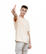 Beige - Print - T-TAM Unisex Oversized Crew Neck Cotton Short Sleeve Printed Letter T-Shirt, 100% Soft Cotton