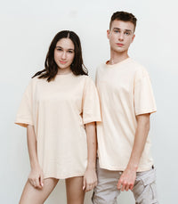 Tender Peach - Solid - T-TAM Unisex Oversized Crew Neck Cotton Short Sleeve Printed Letter T-Shirt, 100% Soft Cotton