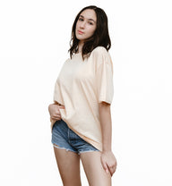 Beige - Solid - T-TAM Unisex Oversized Crew Neck Cotton Short Sleeve Printed Letter T-Shirt, 100% Soft Cotton