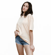 Beige - Solid - T-TAM Unisex Oversized Crew Neck Cotton Short Sleeve Printed Letter T-Shirt, 100% Soft Cotton