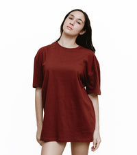 Maroon - Print - T-TAM Unisex Oversized Crew Neck Cotton Short Sleeve Printed Letter T-Shirt, 100% Soft Cotton