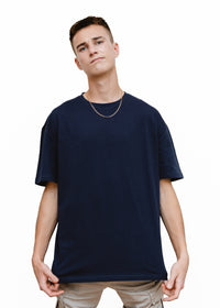 Dark Blue - Solid - T-TAM Unisex Oversized Crew Neck Cotton Short Sleeve Printed Letter T-Shirt, 100% Soft Cotton