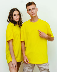 Empire Yellow - Solid - T-TAM Unisex Oversized Crew Neck Cotton Short Sleeve Printed Letter T-Shirt, 100% Soft Cotton