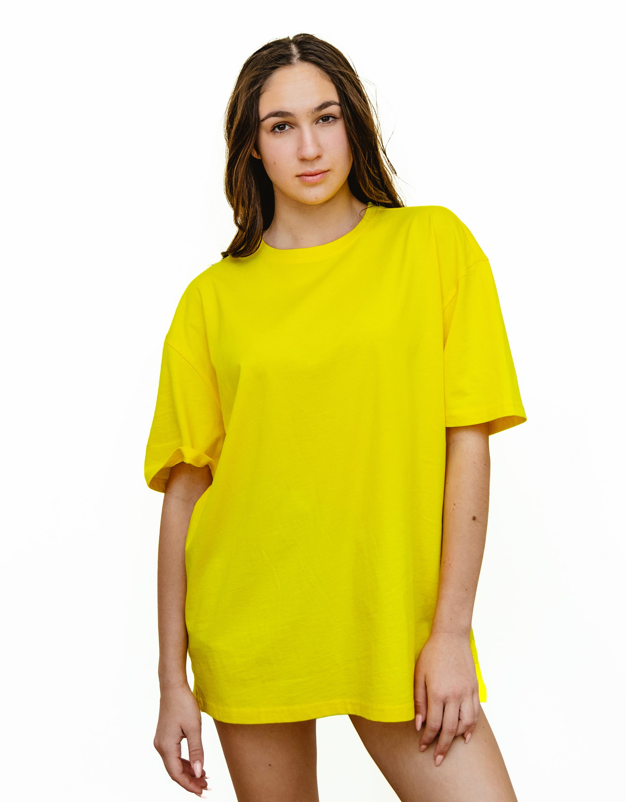 Yellow - Solid - T-TAM Unisex Oversized Crew Neck Cotton Short Sleeve Printed Letter T-Shirt, 100% Soft Cotton