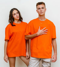 Exotic Orange - Solid - T-TAM Unisex Oversized Crew Neck Cotton Short Sleeve Printed Letter T-Shirt, 100% Soft Cotton