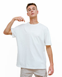 White - Print - T-TAM Unisex Oversized Crew Neck Cotton Short Sleeve Printed Letter T-Shirt, 100% Soft Cotton