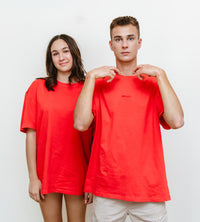 Red - Solid - T-TAM Unisex Oversized Crew Neck Cotton Short Sleeve Printed Letter T-Shirt, 100% Soft Cotton