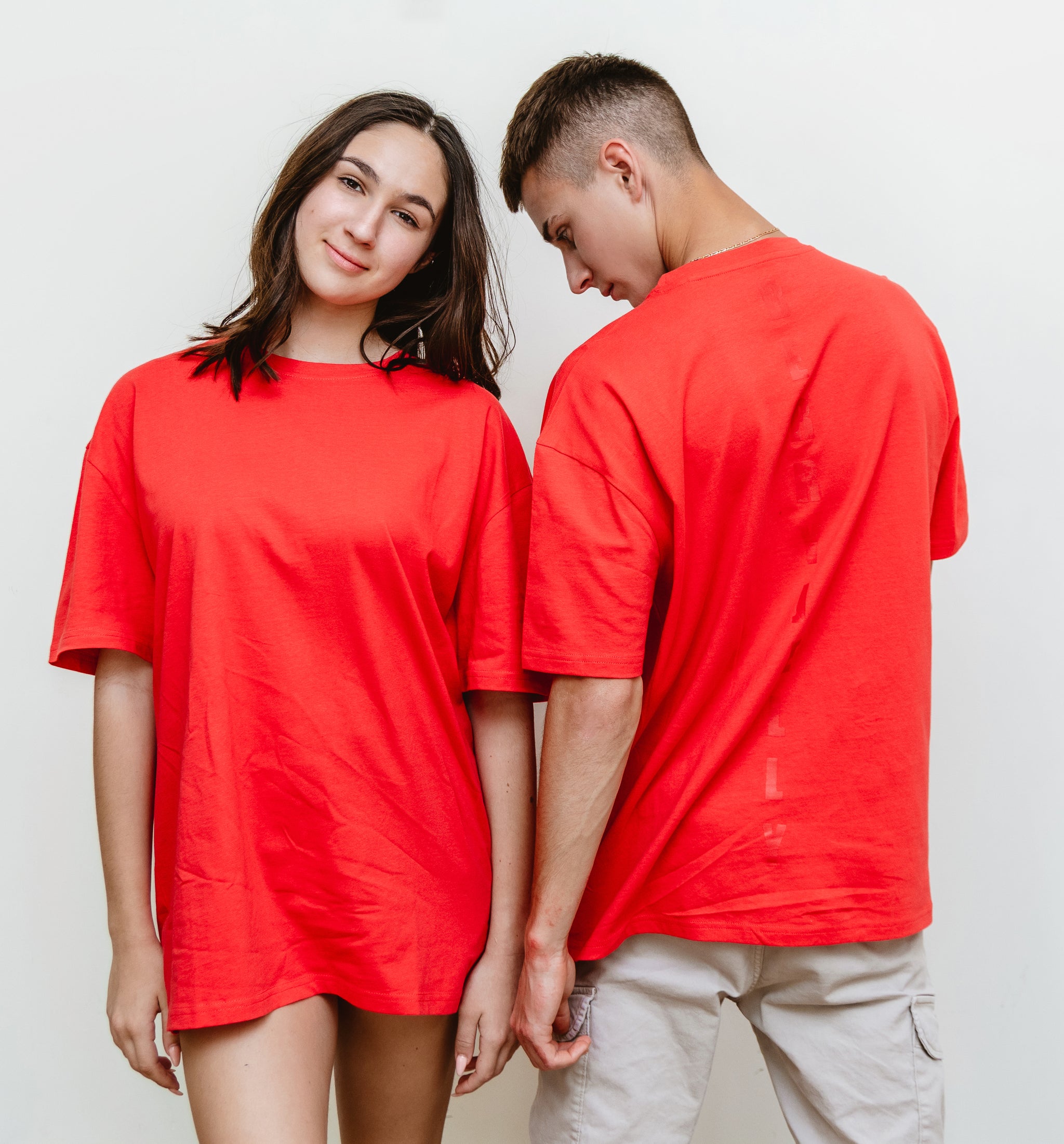 Red - Solid - T-TAM Unisex Oversized Crew Neck Cotton Short Sleeve Printed Letter T-Shirt, 100% Soft Cotton