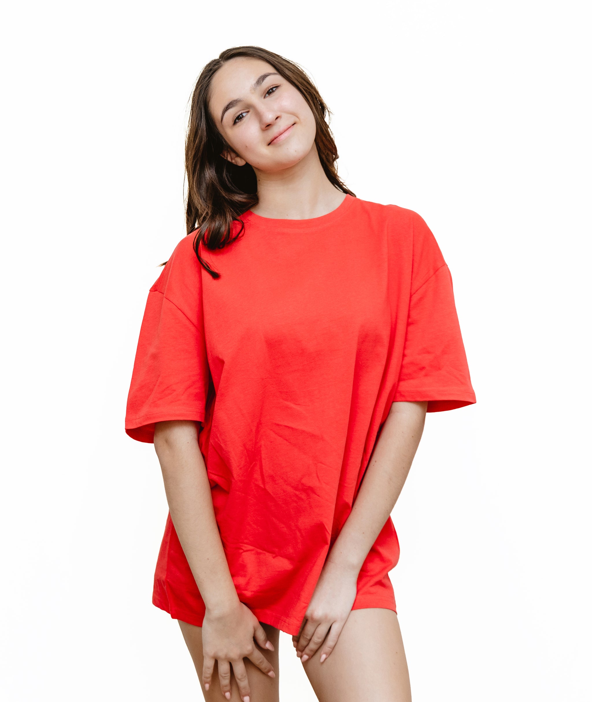 Red - Solid - T-TAM Unisex Oversized Crew Neck Cotton Short Sleeve Printed Letter T-Shirt, 100% Soft Cotton