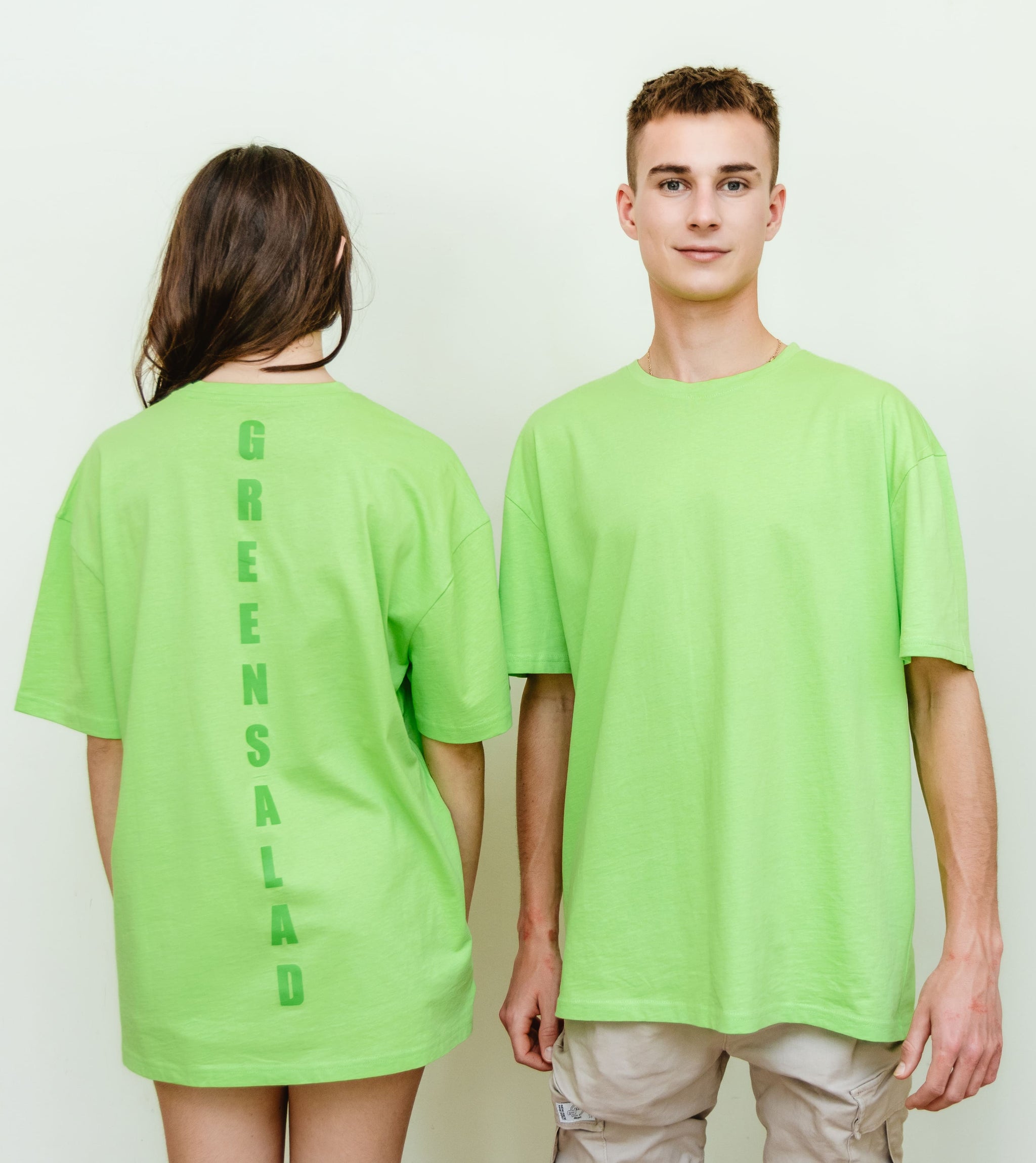 Jade Lime - Solid - T-TAM Unisex Oversized Crew Neck Cotton Short Sleeve Printed Letter T-Shirt, 100% Soft Cotton