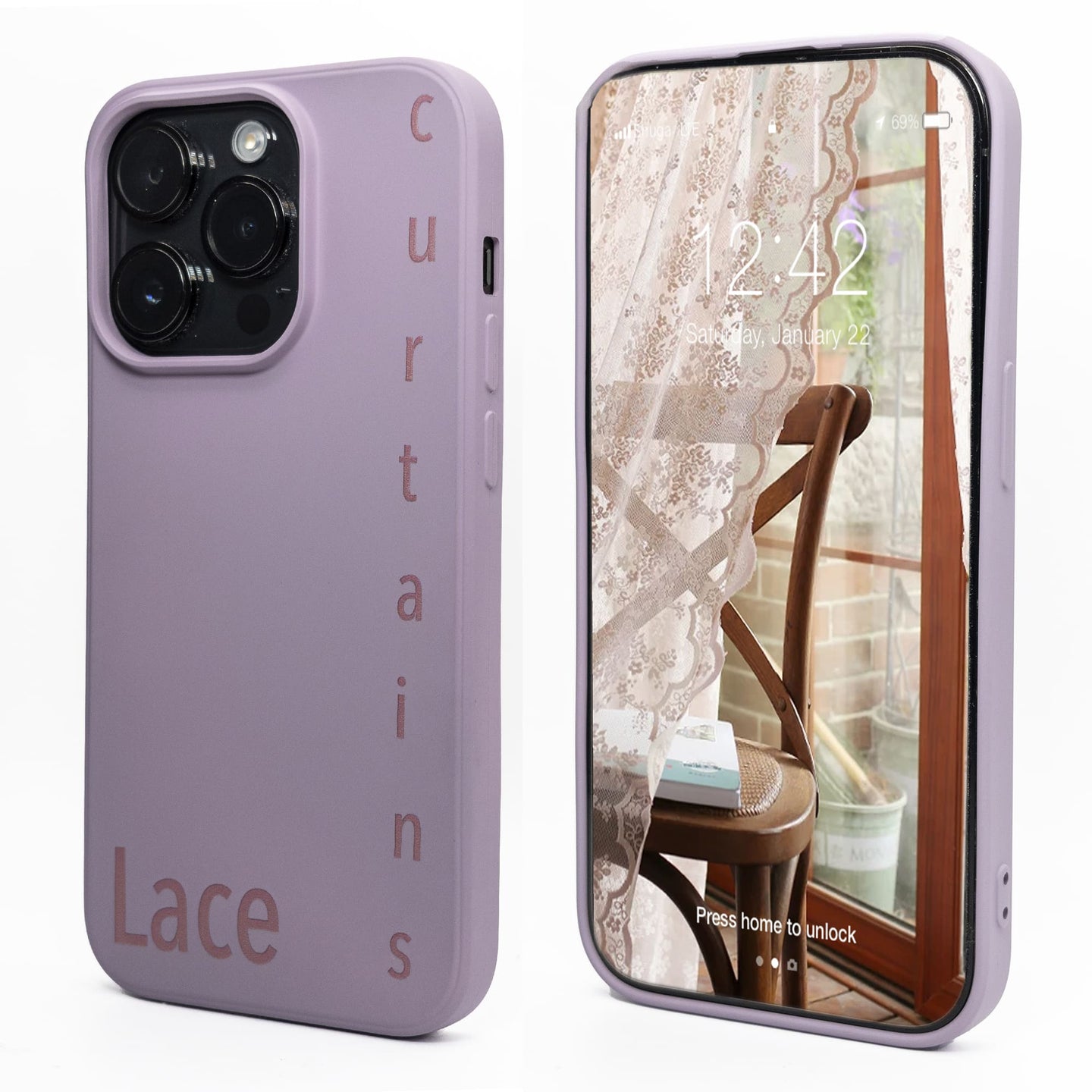 Curtains Lace - Print - Silicone Case for - iphone 12, 12 pro max, 13, 13 pro, 14, 14 pro, 15, 15 pro - Soft Microfiber Lining Scratch Resistant