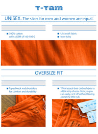 Orange -Basic- Solid - No Print- T-TAM Unisex Oversized Crew Neck Cotton Short Sleeve T-Shirt, 100% Soft Cotton