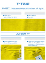 Yellow -Basic- Solid - No Print- T-TAM Unisex Oversized Crew Neck Cotton Short Sleeve T-Shirt, 100% Soft Cotton