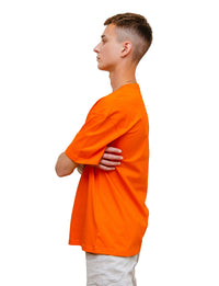 Orange -Basic- Solid - No Print- T-TAM Unisex Oversized Crew Neck Cotton Short Sleeve T-Shirt, 100% Soft Cotton