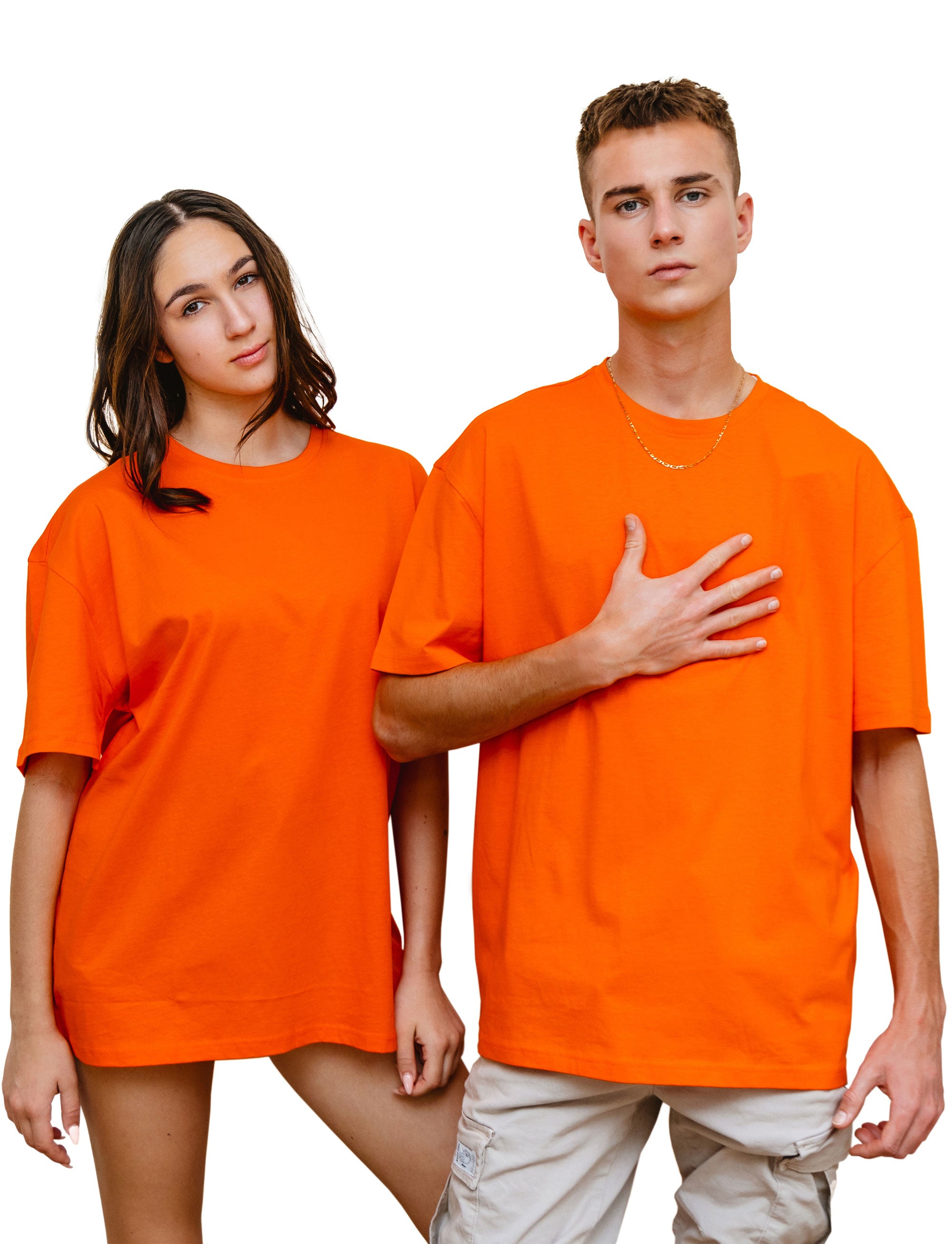 Orange -Basic- Solid - No Print- T-TAM Unisex Oversized Crew Neck Cotton Short Sleeve T-Shirt, 100% Soft Cotton