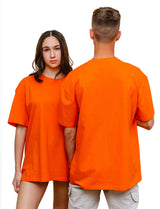 Orange -Basic- Solid - No Print- T-TAM Unisex Oversized Crew Neck Cotton Short Sleeve T-Shirt, 100% Soft Cotton