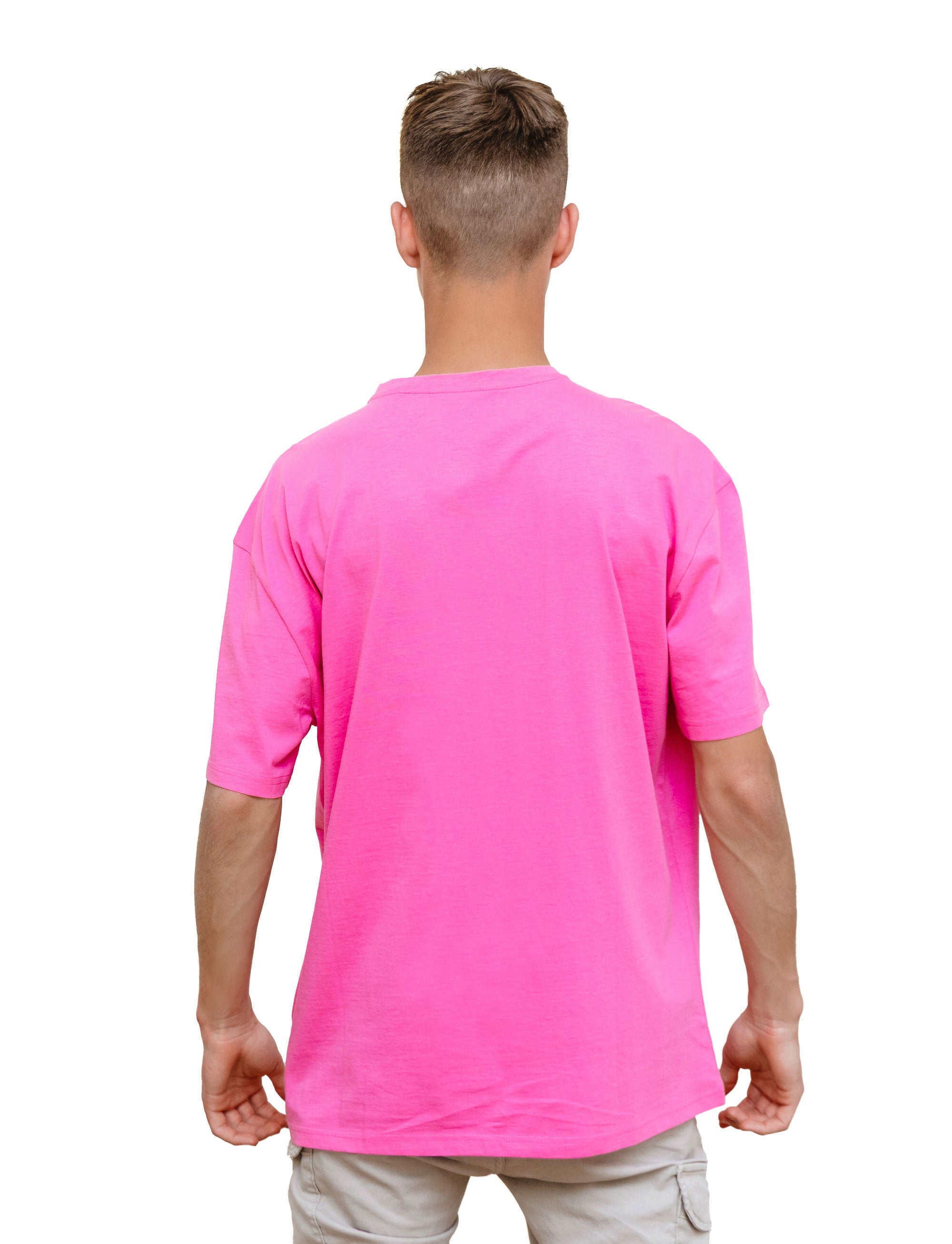 Pink - Basic - Solid- No Print- T-TAM Unisex Oversized Crew Neck Cotton Short Sleeve T-Shirt, 100% Soft Cotton