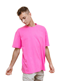 Pink - Basic - Solid- No Print- T-TAM Unisex Oversized Crew Neck Cotton Short Sleeve T-Shirt, 100% Soft Cotton