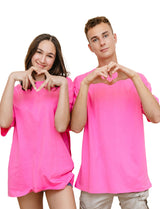 Pink - Basic - Solid- No Print- T-TAM Unisex Oversized Crew Neck Cotton Short Sleeve T-Shirt, 100% Soft Cotton