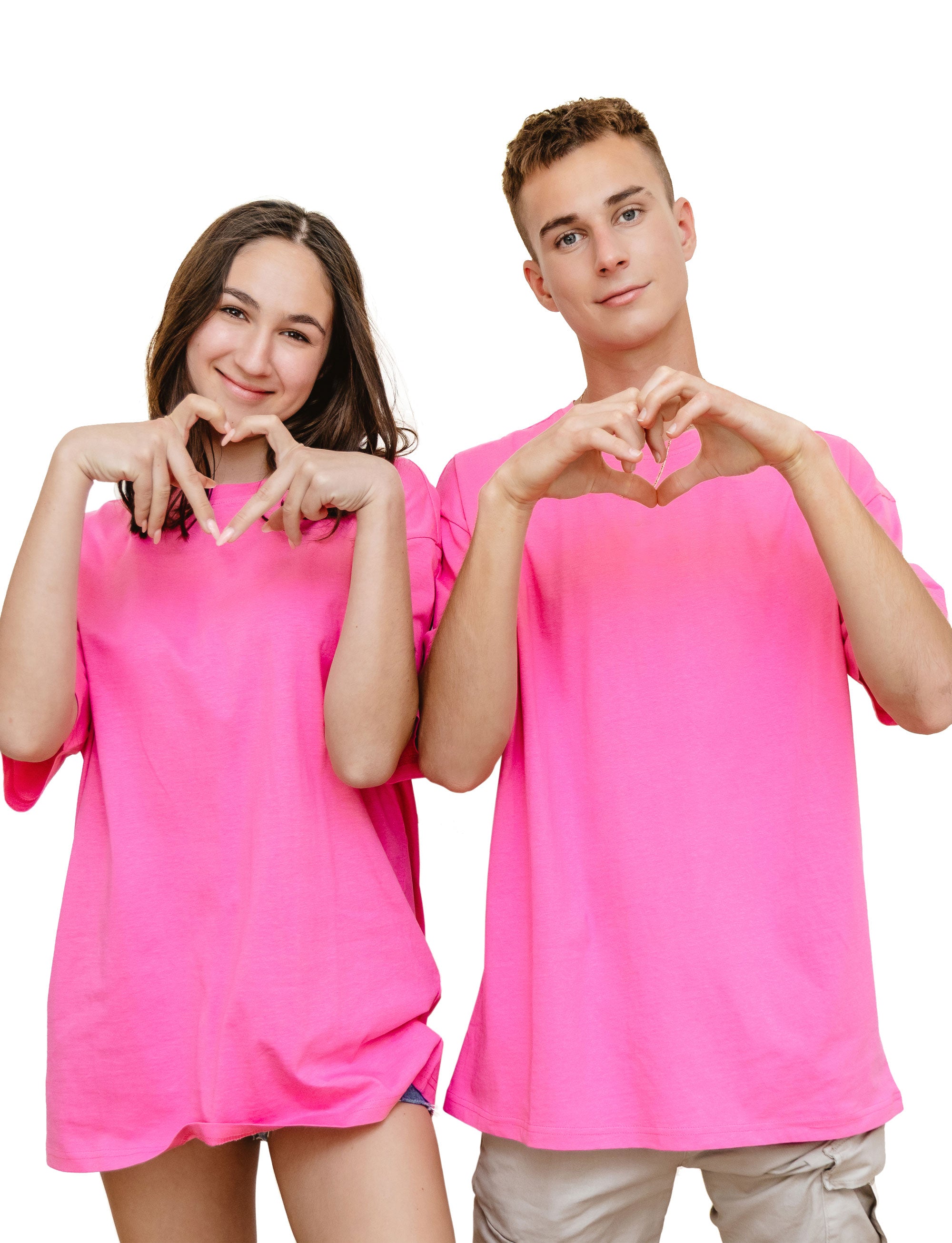 Pink - Basic - Solid- No Print- T-TAM Unisex Oversized Crew Neck Cotton Short Sleeve T-Shirt, 100% Soft Cotton