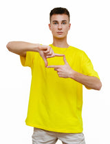 Yellow -Basic- Solid - No Print- T-TAM Unisex Oversized Crew Neck Cotton Short Sleeve T-Shirt, 100% Soft Cotton