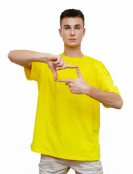 Yellow -Basic- Solid - No Print- T-TAM Unisex Oversized Crew Neck Cotton Short Sleeve T-Shirt, 100% Soft Cotton