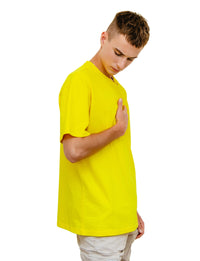 Yellow -Basic- Solid - No Print- T-TAM Unisex Oversized Crew Neck Cotton Short Sleeve T-Shirt, 100% Soft Cotton