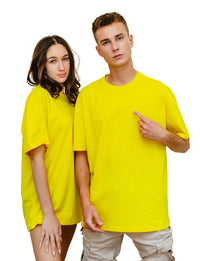 Yellow -Basic- Solid - No Print- T-TAM Unisex Oversized Crew Neck Cotton Short Sleeve T-Shirt, 100% Soft Cotton