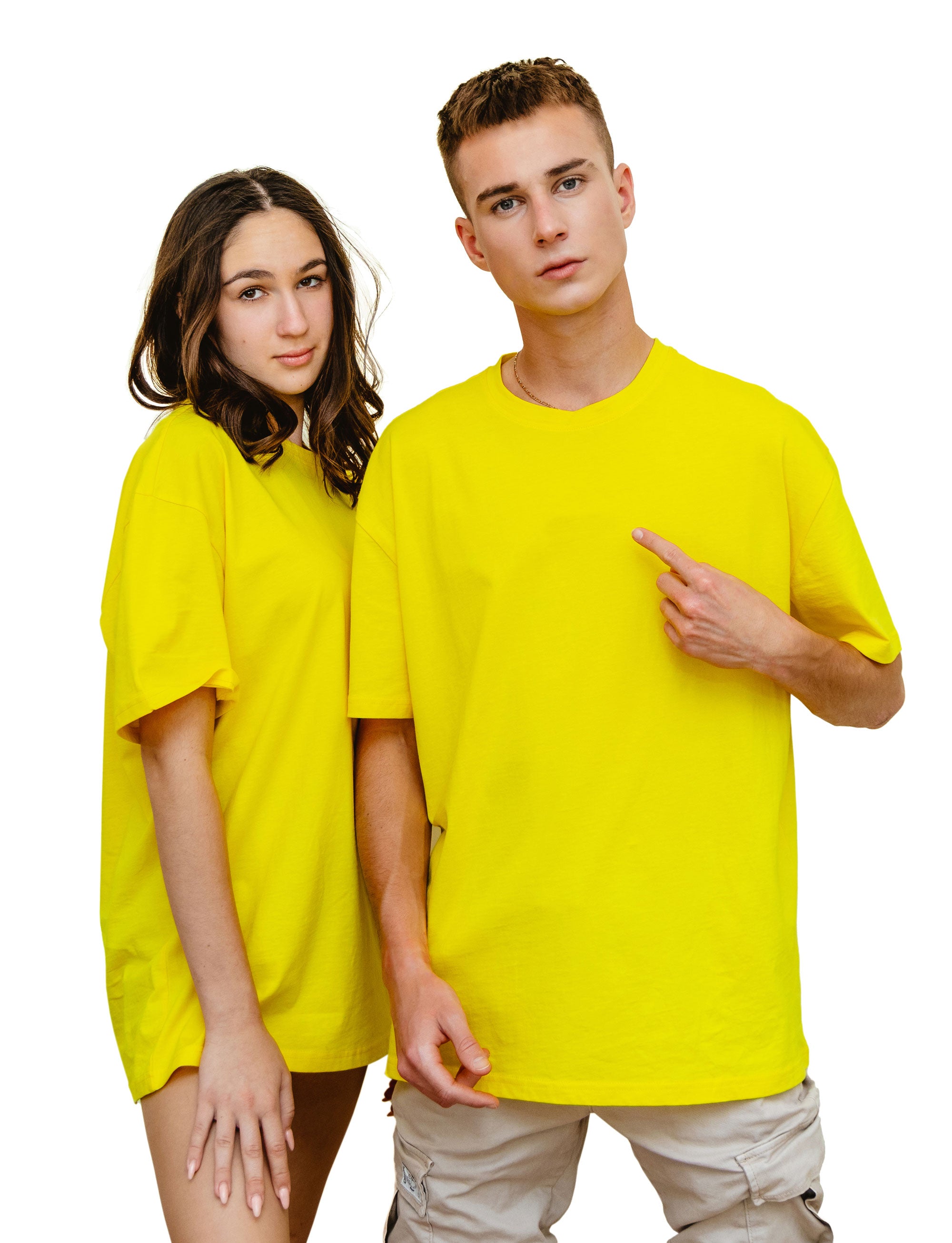 Yellow -Basic- Solid - No Print- T-TAM Unisex Oversized Crew Neck Cotton Short Sleeve T-Shirt, 100% Soft Cotton