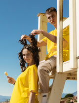 Yellow -Basic- Solid - No Print- T-TAM Unisex Oversized Crew Neck Cotton Short Sleeve T-Shirt, 100% Soft Cotton